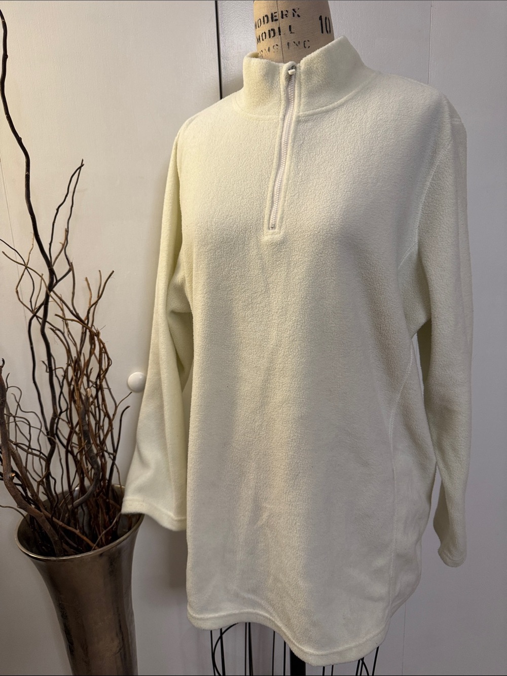 Woman Within Cream Half-Zip Fleece Pullover